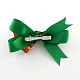 クリスマスグログランちょう結びワニのヘアクリップ  鉄のクリップ付き  グリーン  プラチナ  80x130mm PHAR-R167-17-2