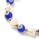 Lampwork Evil Eye & Plastic Pearl & Brass Stretch Bracelet for Women BJEW-JB08386-03-5