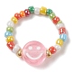 Glassamen- und Acryl-Stretchring mit lächelndem Gesicht und Perlen RJEW-JR00575-4