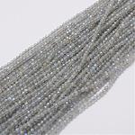 Natural Labradorite Beads Strands, Round, Faceted(128 Facets), 2mm, Hole: 0.5mm, about 220pcs/strand, 15.7 inch(40cm)