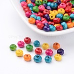 Lead Free Rondelle Natural Wood Beads, Dyed, about 5.5mm wide, 4mm high, hole: 1.5mm
