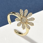 Открытые кольца манжеты из латуни с микропаве и кубическим цирконием RJEW-H256-06G