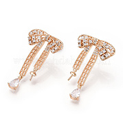 Brass Micro Pave Clear Cubic Zirconia Stud Earring Findings KK-S356-666G-NF