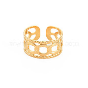 Ion Plating(IP) 304 Stainless Steel Curb Chain Shape Open Cuff Ring for Women RJEW-S405-150G