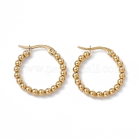 Orecchini a cerchio con perline rotonde in acciaio inossidabile 201 con perni in acciaio inossidabile 304 per donna&nbsp;EJEW-B016-01C-G