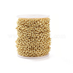 Catene portacavi in ​​ottone,  cadmio& piombo libero, con la bobina, saldato, placcato di lunga durata, anello, vero placcato oro 18k, link: 6x5.8x1.4 mm, circa 32.8 piedi (10 m)/rotolo