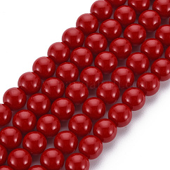 Abalorios de vidrio, imitación de jade, redondo, rojo, 8mm, agujero: 1.2 mm, aproximamente 50~51 pcs / cadena, 15.35 pulgada (39 cm)