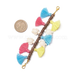 Подвесные украшения из натурального кокоса и поликоттона с кисточками и синтетической бирюзой&nbsp;HJEW-JM03669