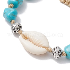 Verstellbare synthetische türkis gefärbte Perlen & natürliche Kauri-Muschelperlen geflochtene Perlenarmbänder für Frauen&nbsp;BJEW-JB11544-01