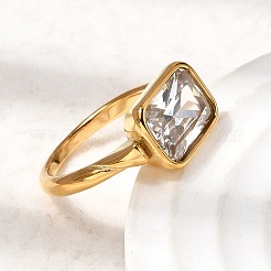 Fingerringe aus Edelstahl 304 mit Pavé-Fassung und einzelnen Zirkonia für Damen&nbsp;RJEW-K316-05G