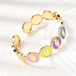 Латунные эмалевые разноцветные овальные браслеты с изображением Девы Марии&nbsp;BJEW-K296-01G