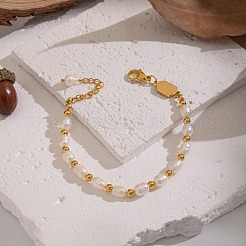 Браслеты из нержавеющей стали 304 и натурального пресноводного жемчуга для женщин&nbsp;BJEW-B162-02G