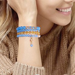 4 шт. 4 стильных браслета из натурального малайзийского нефрита и синтетического цитрина со стеклянными бусинами&nbsp;BJEW-SW00105-03