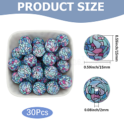 30 pièce de perles focales rondes en silicone imprimées&nbsp;SIL-SC0003-29B