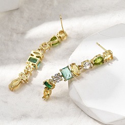 Boucles d'oreilles rectangulaires en laiton micro pavé de zircones cubiques&nbsp;EJEW-Z153-01G-01