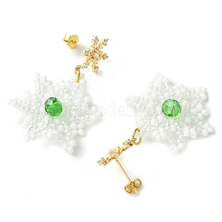Pendientes colgantes trenzados con semillas de vidrio y copos de nieve navideños&nbsp;EJEW-MZ00233-01