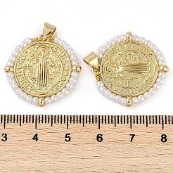 Медаль святого бенедикта латунные и абс пластик жемчужные подвески&nbsp;KK-U032-10G
