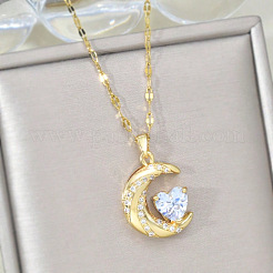 Ожерелья с подвесками из нержавеющей стали 304 с микропаве из прозрачных кубических цирконий и луной и сердцем&nbsp;FS-WG967E3-01