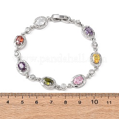 Браслеты-цепочки из овальной латуни с микропаве из кубических цирконий для женщин&nbsp;BJEW-D387-04P-06