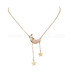 Colliers pour femmes avec pendentif lune en perles de quartz rose naturel et chaîne en laiton.&nbsp;NJEW-TA00257-03