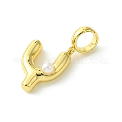 Ottone placcato a cremagliera con ciondoli pendenti europei con perle in plastica ABS&nbsp;KK-G501-02Y-G