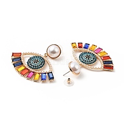 Серьги-гвоздики со стразами и акриловым жемчугом EJEW-J045-02KCG