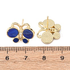 Серьги-гвоздики с бабочками из латуни с микропаве из прозрачных кубических цирконий&nbsp;EJEW-C173-01G