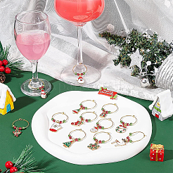 24 pz. 12 stili albero di Natale e fiocco di neve e calzino e Babbo Natale ciondoli pendenti in lega smaltata per calici da vino con perla di vetro&nbsp;AJEW-BC0003-12