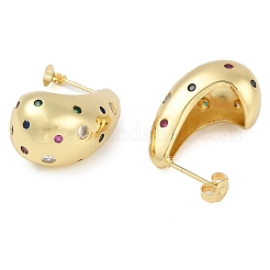Pendientes de tuerca de circonia cúbica pavimentados de latón en forma de lágrima chapados en estante para mujer&nbsp;EJEW-Z059-06G