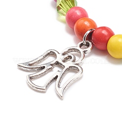 Bracciale elasticizzato con perline acriliche e turchese sintetico (tinto) con ciondolo in lega da donna&nbsp;BJEW-JB08627-05