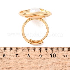 Регулируемые латунные кольца-манжеты с жемчужными элементами из АБС-пластика&nbsp;RJEW-G368-06G