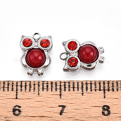 Eulenanhänger aus natürlichem rotem Jaspis und Rubin-Strass&nbsp;STAS-T064-66P