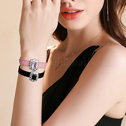 2шт 2 цвета регулируемые браслеты из искусственной кожи с паве из кубического циркония для женщин&nbsp;BJEW-GO0002-16