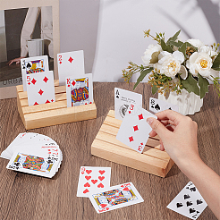 Spielkartenhalter aus Kiefernholz mit schräger Rückseite und Schlitzen&nbsp;ODIS-WH0079-071