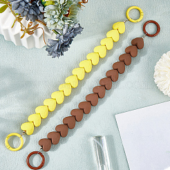 2 шт. 2-х цветные пластиковые цепочки для сумок с бусинами в форме сердца и железными кольцами-застежками&nbsp;PURS-GF0001-11B