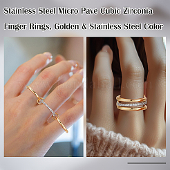 2 шт. кольца из нержавеющей стали с микропаве из кубического циркония&nbsp;RJEW-UN0003-10A