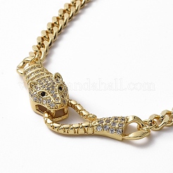 Collana con ciondolo leopardo in zirconi cubici con catene barbazzale in ottone da donna&nbsp;NJEW-G096-01G-03