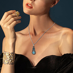 Set aus Halskette mit Anhänger und Armband und Ohrringen aus synthetischem Türkis&nbsp;SJEW-FI0001-15