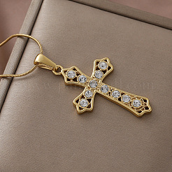 Винтажные ожерелья с подвеской-крестом из нержавеющей стали 304 с прозрачным стеклом для женщин&nbsp;KE6817