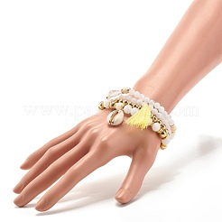 Set di bracciali elastici in giada mashan naturale ed ematite sintetica con perline rotonde&nbsp;BJEW-JB07505