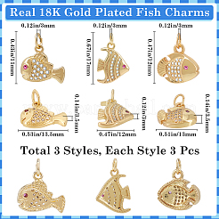 9 шт. 3 стиля латунные подвески с микропаве и кубическим цирконием&nbsp;ZIRC-BBC0002-72