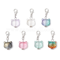 Подвесные украшения из стекла в форме головы кошки&nbsp;HJEW-JM03335