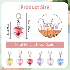 60 шт. 6 стиля подвески в форме сердца из акрила и сплава&nbsp;PALLOY-YW00090