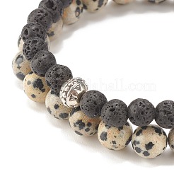 Ensemble de bracelets extensibles en jaspe dalmatien naturel et roche de lave 2pcs 2 styles&nbsp;BJEW-JB08193-02
