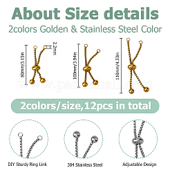 12 pièce 6 styles réglables en acier inoxydable 304 pour la fabrication de bracelets coulissants à chaîne&nbsp;MAK-HS0001-03