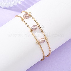 Chaînes en laiton et bracelets double rangs de perles de culture d'eau douce naturelles pour femmes&nbsp;BJEW-JB14135