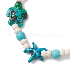 Bracelets extensibles en perles synthétiques turquoise teintées étoile de mer et tortue pour femmes&nbsp;BJEW-JB11920-03