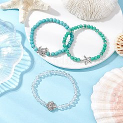3шт 3 стиля круглые стеклянные и синтетические бирюзовые бусины наборы эластичных браслетов для женщин&nbsp;BJEW-JB11654