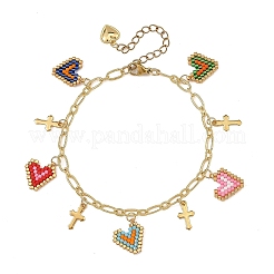 Braccialetti con ciondolo a forma di cuore e perline&nbsp;BJEW-MZ00354
