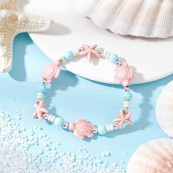 3 pz perline sintetiche di turchese tinte e perline rotonde di howlite naturale braccialetti elastici per le donne&nbsp;BJEW-JB11792